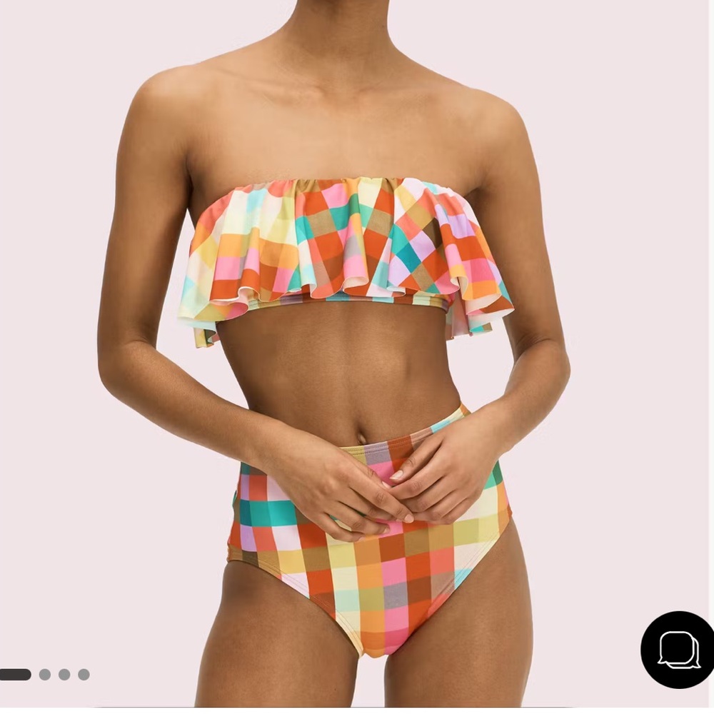 Kate Spade Garden Plaid Ruffle Bandeau Top & Bottoms Swim Set Size Medium